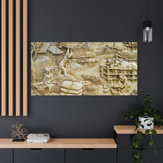 Satin Canvas Wall Art, Rustic Farm Scene, Vintage Home Decor, Unique Art Piece, Wall Hanging for Living Room, Nature Lovers Gift