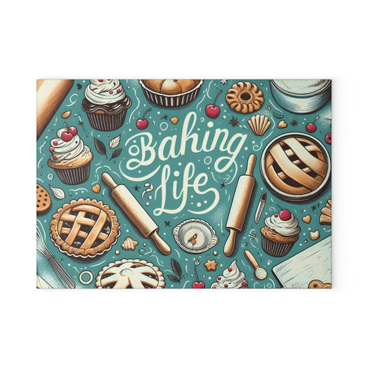 ‘Baking Life’ Kitchen Glass Cutting Board.