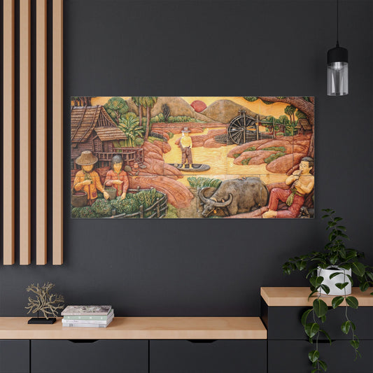 Satin Canvas Wall Art, Rustic Farm Scene, Vintage Home Decor, Unique Art Piece, Wall Hanging for Living Room, Nature Lovers Gift