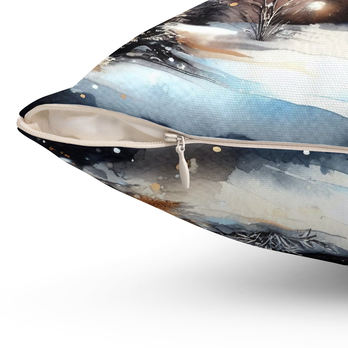 Cozy Snowy Cabin Winter Moonlit Landscape Decorative Throw Pillow