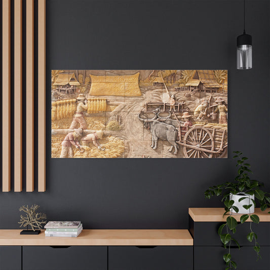 Satin Canvas Wall Art, Rustic Farm Scene, Vintage Home Decor, Unique Art Piece, Wall Hanging for Living Room, Nature Lovers Gift