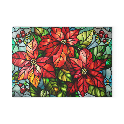 Poinsettia Stained Glass Glass Cutting Board