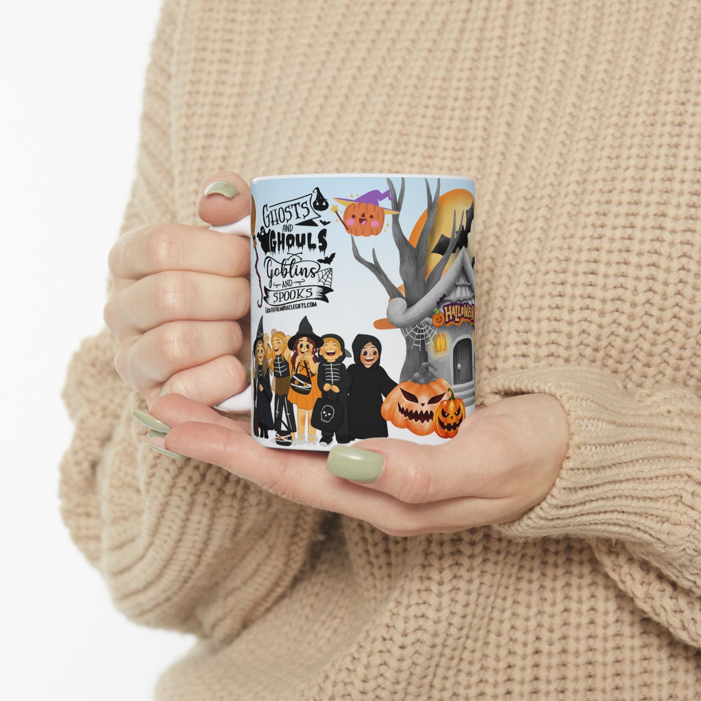 แก้วเซรามิกฮาโลวีน - แก้วกาแฟลายผี แก้วฟักทอง ของตกแต่งแม่มด ของขวัญวันฮัลโลวีน แก้วน้ำลายเทศกาล 11 ออนซ์ 15 ออนซ์