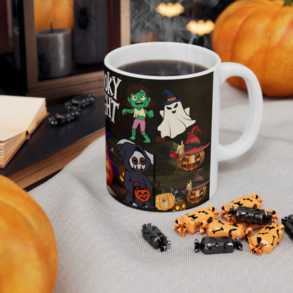 แก้วเซรามิกลายฮาโลวีน - ดีไซน์ Spooky Night แก้วกาแฟ ของขวัญสำหรับคนรักฮาโลวีน แก้วเครื่องดื่มสุดสนุกสำหรับตกแต่งเทศกาล Trick-or-Treat