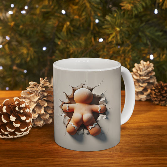 3D Cracked Wall Gingerbread Man Gift Mug