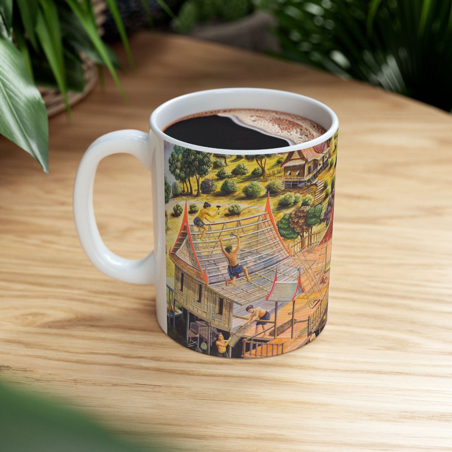 Vintage Thai Village Scene Gift Mug