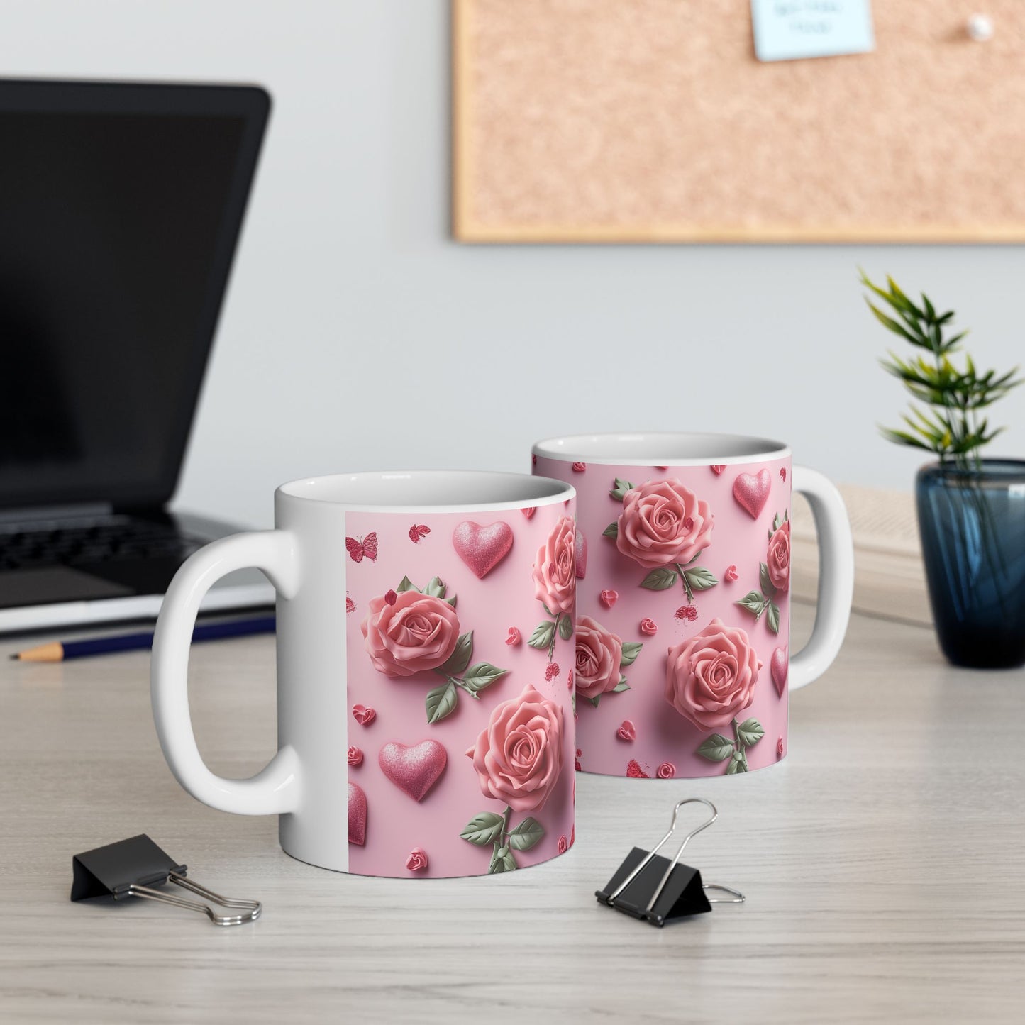 Pink Valentine Rose & Hearts Gift Mug