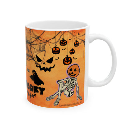 แก้วเซรามิกลายฮาโลวีนสุดหลอน ดีไซน์ผีและฟักทอง ขนาด 11 ออนซ์ ของขวัญสุดเพอร์เฟ็กต์สำหรับวันฮาโลวีน ของตกแต่งฤดูใบไม้ร่วง กลิ่นอายฤดูใบไม้ร่วง