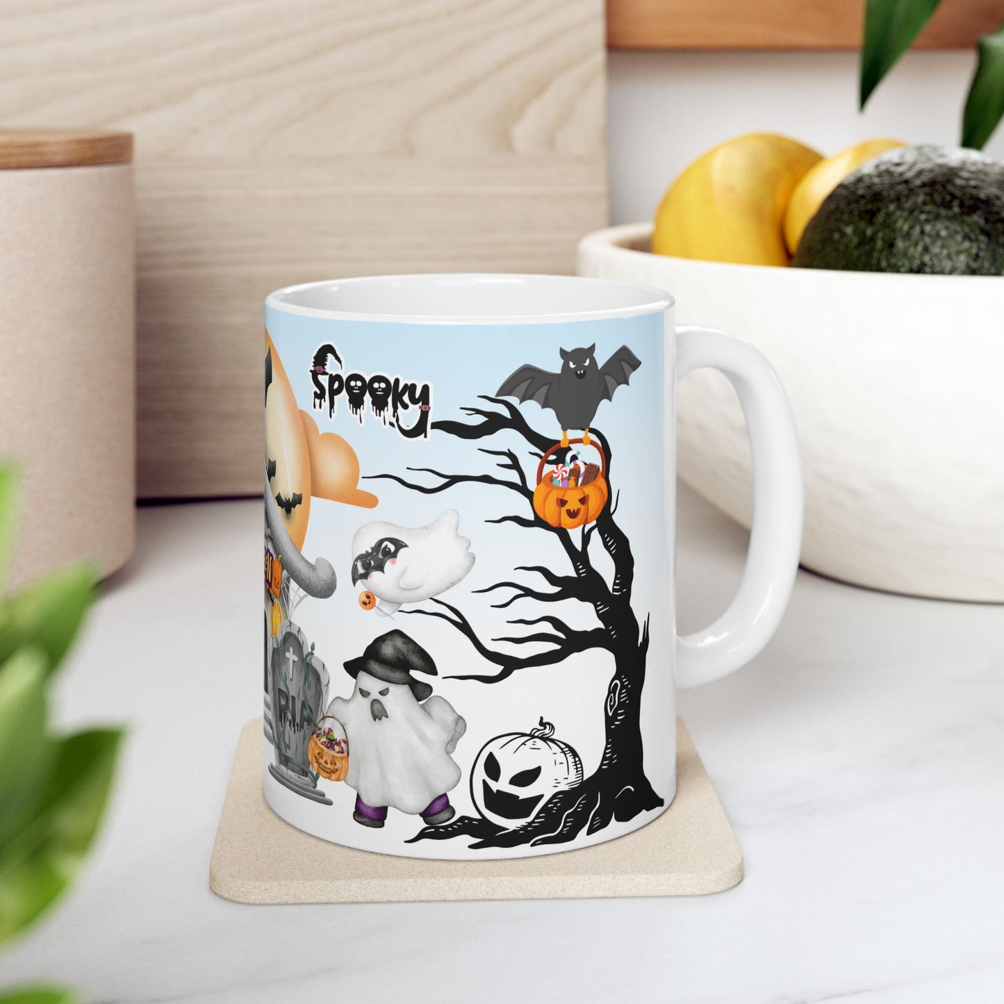 แก้วเซรามิกฮาโลวีน - แก้วกาแฟลายผี แก้วฟักทอง ของตกแต่งแม่มด ของขวัญวันฮัลโลวีน แก้วน้ำลายเทศกาล 11 ออนซ์ 15 ออนซ์