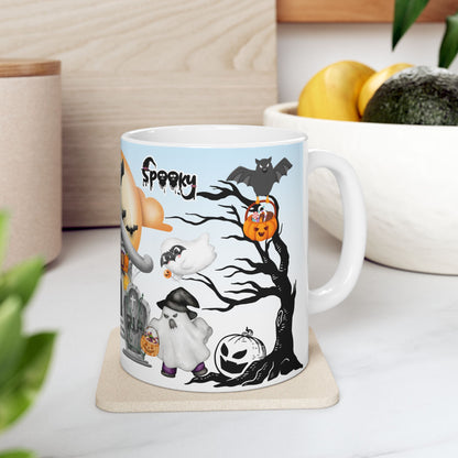 แก้วเซรามิกฮาโลวีน - แก้วกาแฟลายผี แก้วฟักทอง ของตกแต่งแม่มด ของขวัญวันฮัลโลวีน แก้วน้ำลายเทศกาล 11 ออนซ์ 15 ออนซ์