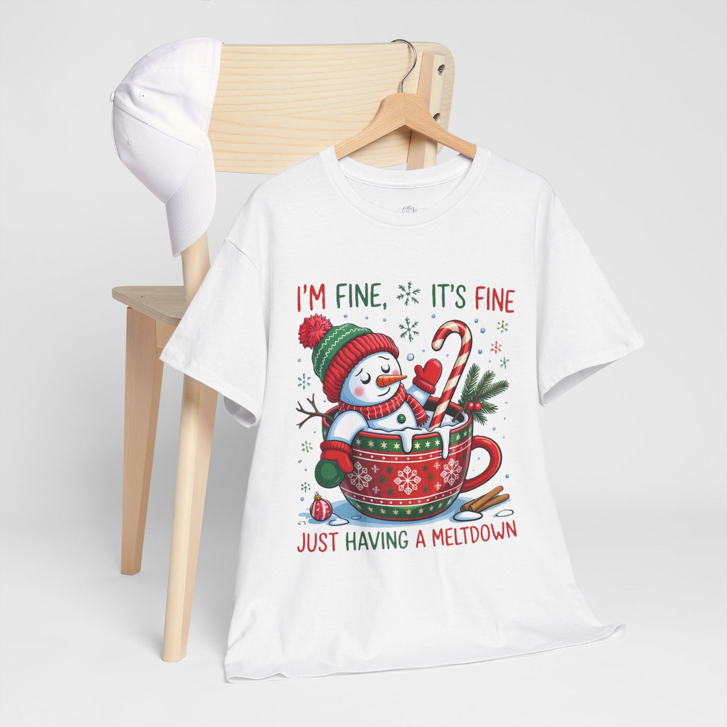 Funny Christmas T-Shirt. "I'm Fine, It's Fine Just Having a Meltdown" Snowman Holiday Tee.