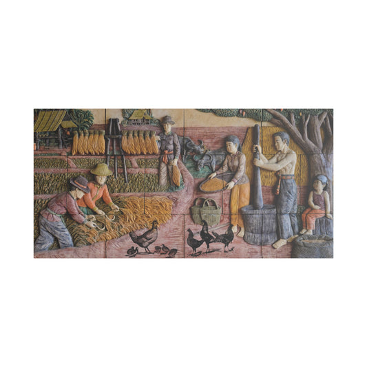 Satin Canvas Wall Art, Rustic Farm Scene, Vintage Home Decor, Unique Art Piece, Wall Hanging for Living Room, Nature Lovers Gift