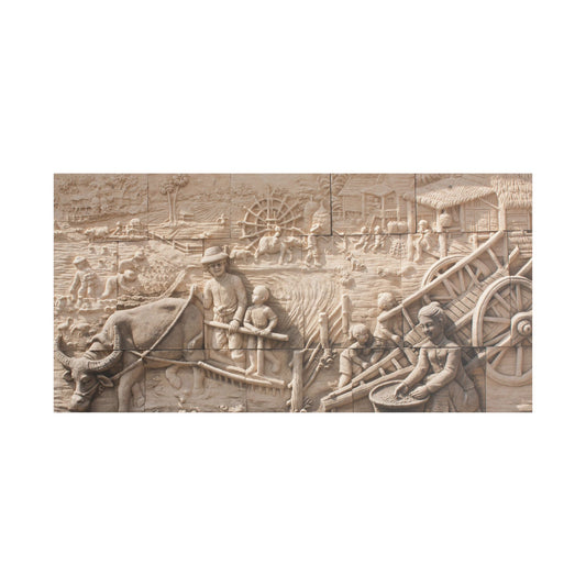 Satin Canvas Wall Art, Rustic Farm Scene, Vintage Home Decor, Unique Art Piece, Wall Hanging for Living Room, Nature Lovers Gift