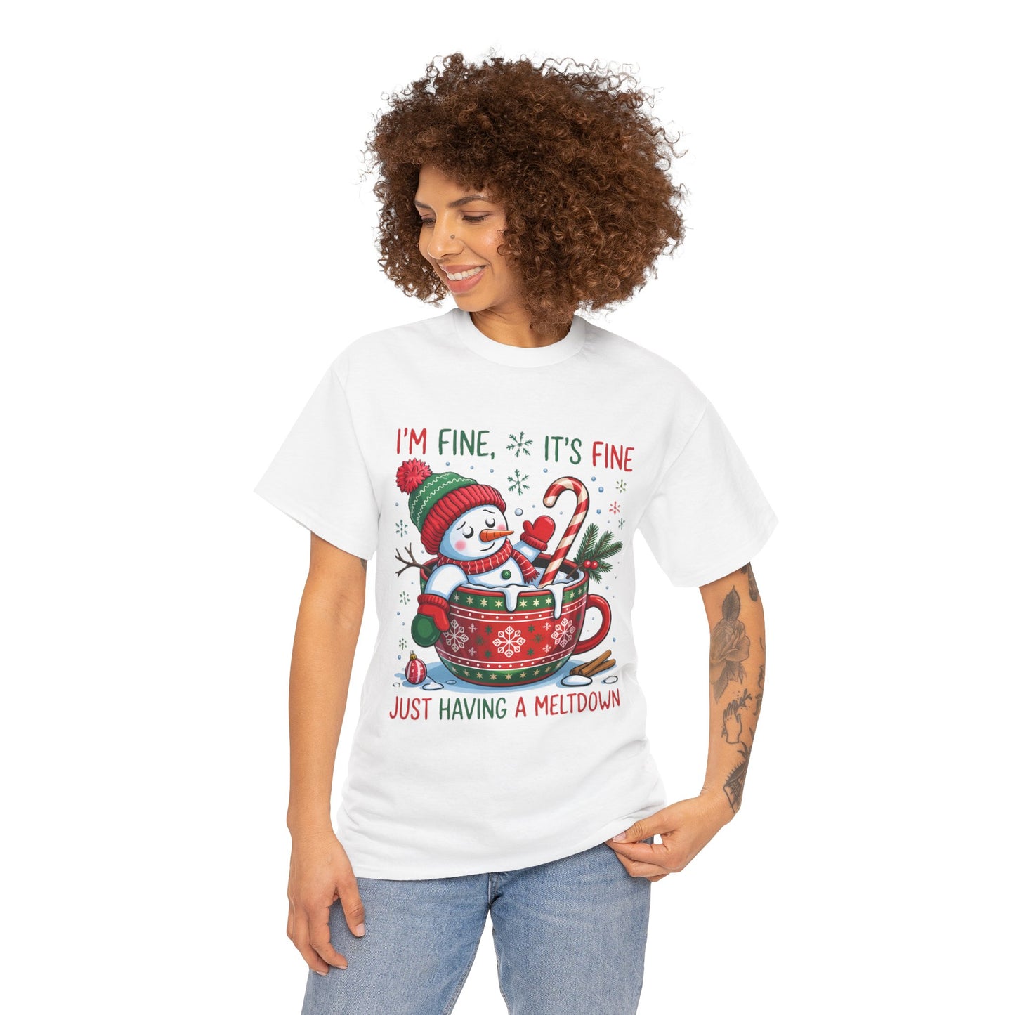 Funny Christmas T-Shirt. "I'm Fine, It's Fine Just Having a Meltdown" Snowman Holiday Tee.