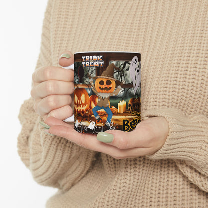 แก้วเซรามิกธีมฮาโลวีน แก้วกาแฟสุดหลอน ดีไซน์ผีและฟักทอง ของตกแต่งฤดูใบไม้ร่วง ไอเดียของขวัญฮาโลวีน