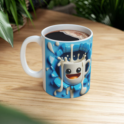 Blue Cute Gift Mug with Happy Cartoon Splash