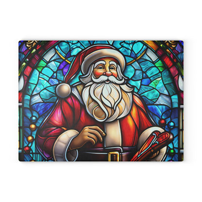 Santa Stained Glass Glass Cutting Board