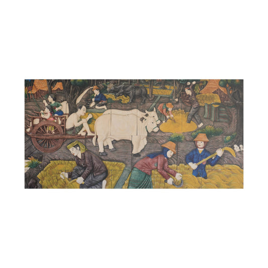 Satin Canvas Wall Art, Rustic Farm Scene, Vintage Home Decor, Unique Art Piece, Wall Hanging for Living Room, Nature Lovers Gift