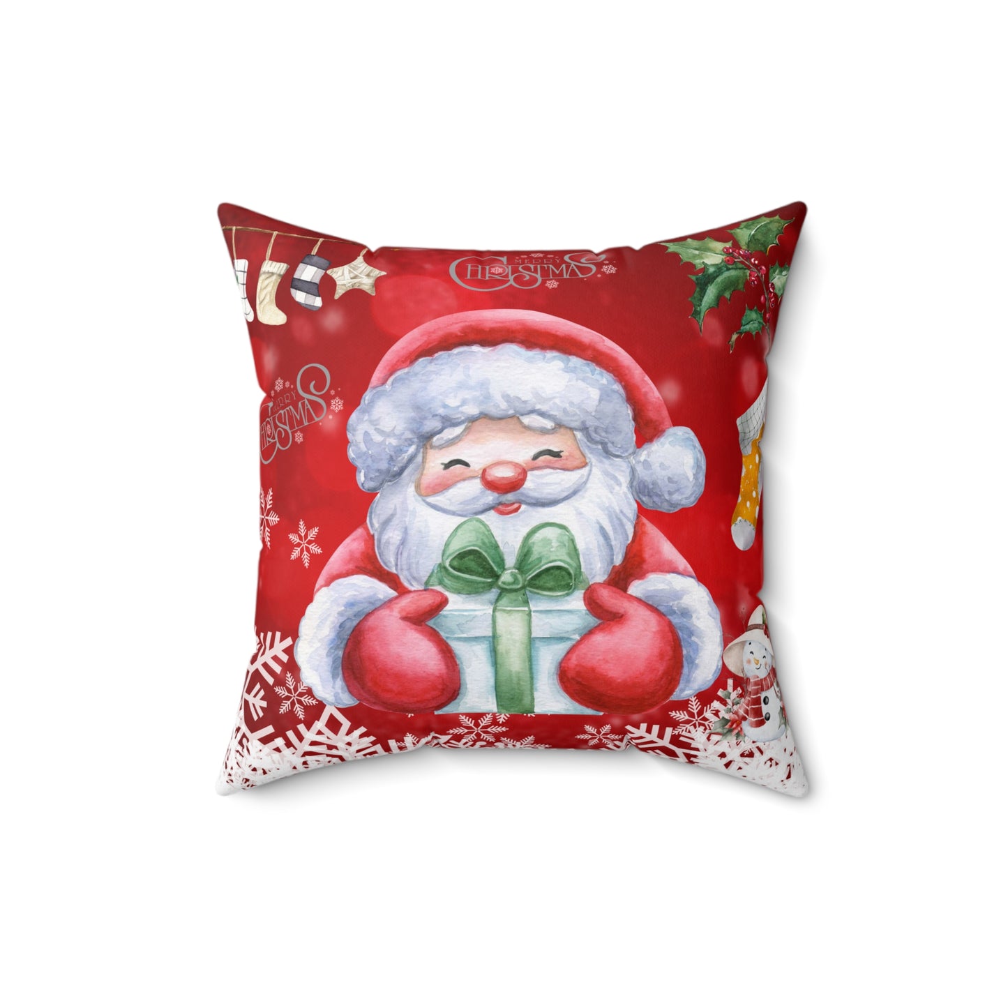 Gift-Holding Santa Merry Christmas Throw Pillow