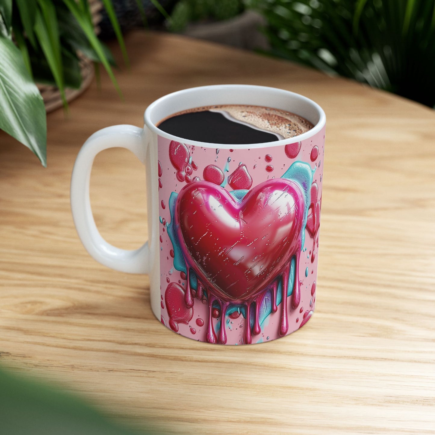 Pink Drip Bubble Heart Gift Mug