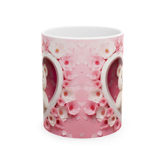 Pink Heart Romantic Flower Pattern Teddy Bear