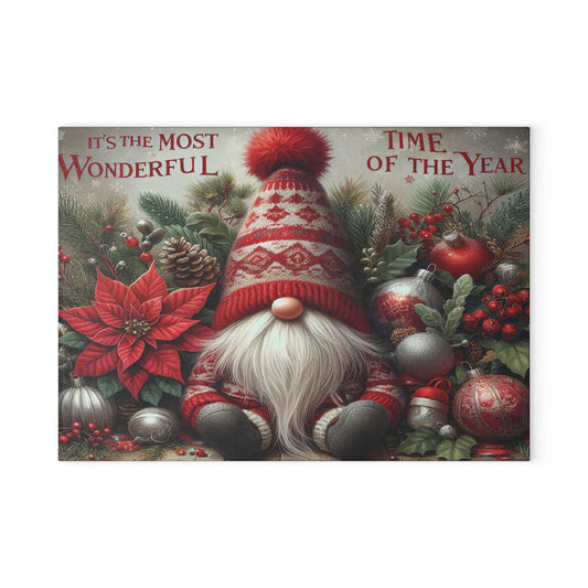 "It's the Most Wonderful Time of the Year” Gnome Glass Cutting Board
