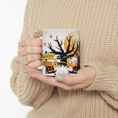 แก้วเซรามิกฮาโลวีน แก้วกาแฟชาสุดหลอน ลายผีฟักทอง ของตกแต่งบ้านฤดูใบไม้ร่วง ของขวัญธีมฮาโลวีน