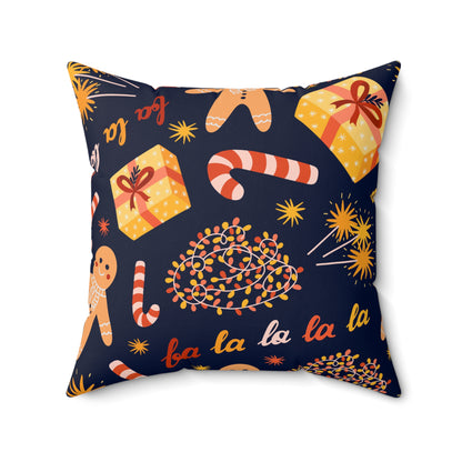 Candy Cane, Gingerbread & Lights Holiday Pillow.