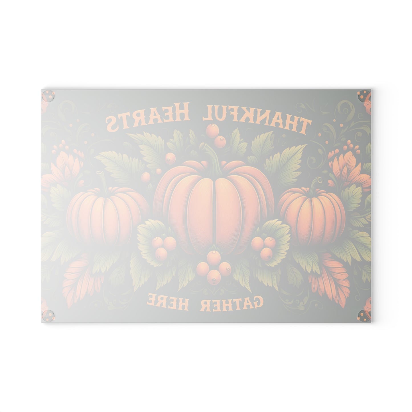 “Thankful Hearts Gather Here” Fall Pumpkin Kitchen Decor Glass Cutting Board