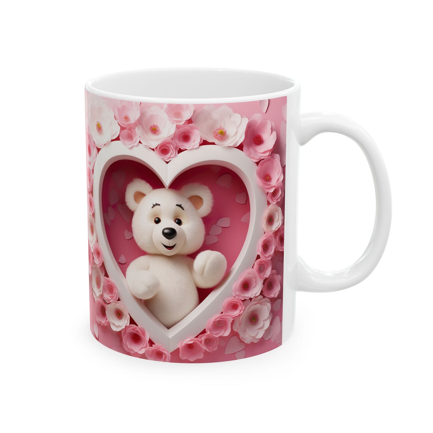 Pink Heart Romantic Flower Pattern Teddy Bear