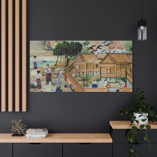 Satin Canvas Wall Art, Rustic Farm Scene, Vintage Home Decor, Unique Art Piece, Wall Hanging for Living Room, Nature Lovers Gift