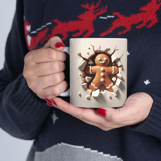 3D Cracked Wall Gingerbread Man Gift Mug