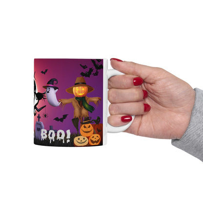 แก้วเซรามิกฮาโลวีนสุดหลอน แก้วกาแฟฮาโลวีน แก้วลายแม่มด ของขวัญวันฮัลโลวีน ลายผีและฟักทอง