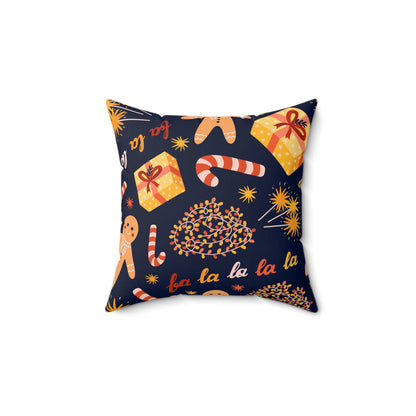 Candy Cane, Gingerbread & Lights Holiday Pillow.