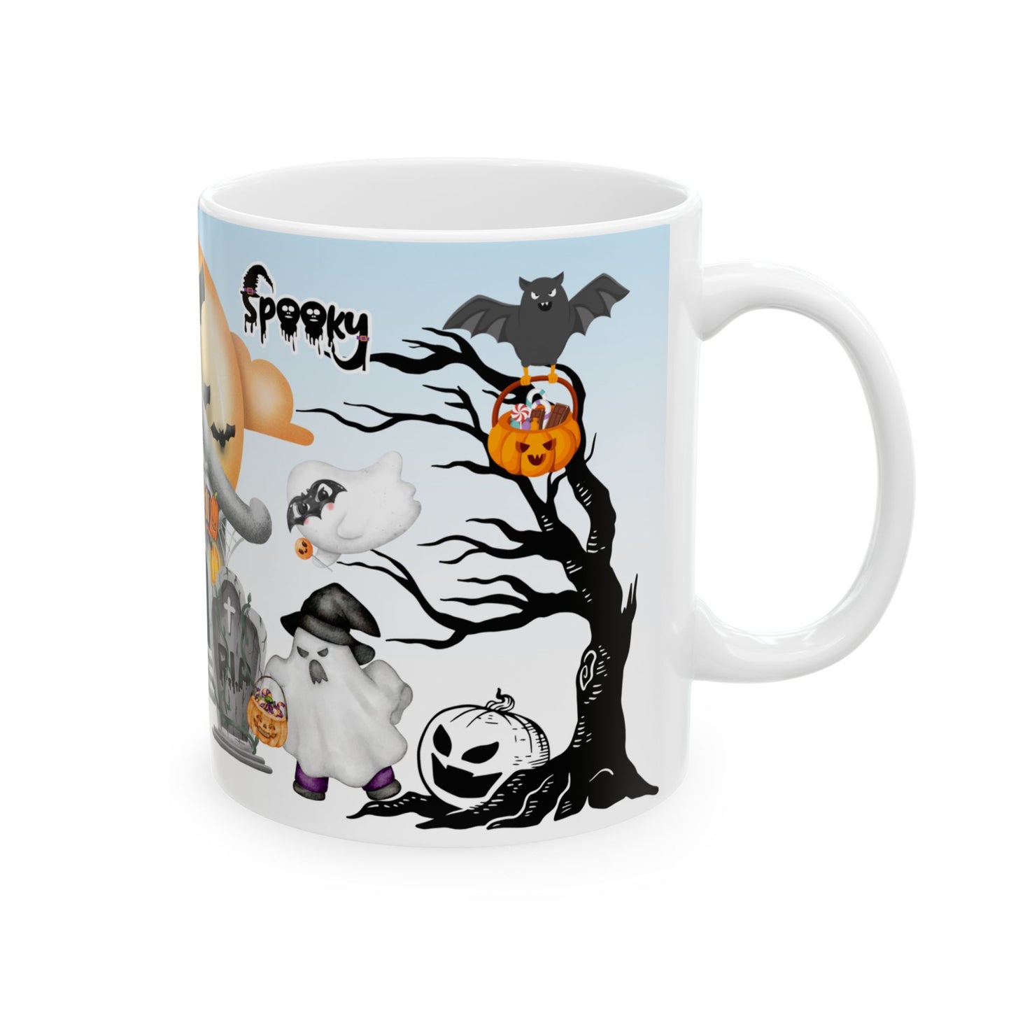 แก้วเซรามิกฮาโลวีน - แก้วกาแฟลายผี แก้วฟักทอง ของตกแต่งแม่มด ของขวัญวันฮัลโลวีน แก้วน้ำลายเทศกาล 11 ออนซ์ 15 ออนซ์