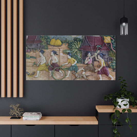 Satin Canvas Wall Art, Rustic Farm Scene, Vintage Home Decor, Unique Art Piece, Wall Hanging for Living Room, Nature Lovers Gift