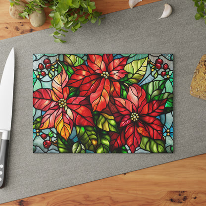 Poinsettia Stained Glass Glass Cutting Board