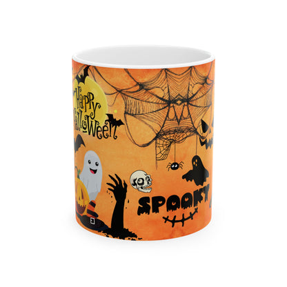 แก้วเซรามิกลายฮาโลวีนสุดหลอน ดีไซน์ผีและฟักทอง ขนาด 11 ออนซ์ ของขวัญสุดเพอร์เฟ็กต์สำหรับวันฮาโลวีน ของตกแต่งฤดูใบไม้ร่วง กลิ่นอายฤดูใบไม้ร่วง