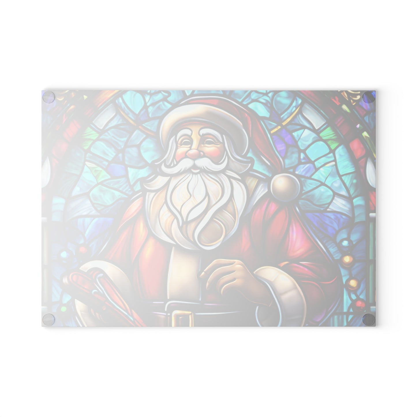 Santa Stained Glass Glass Cutting Board