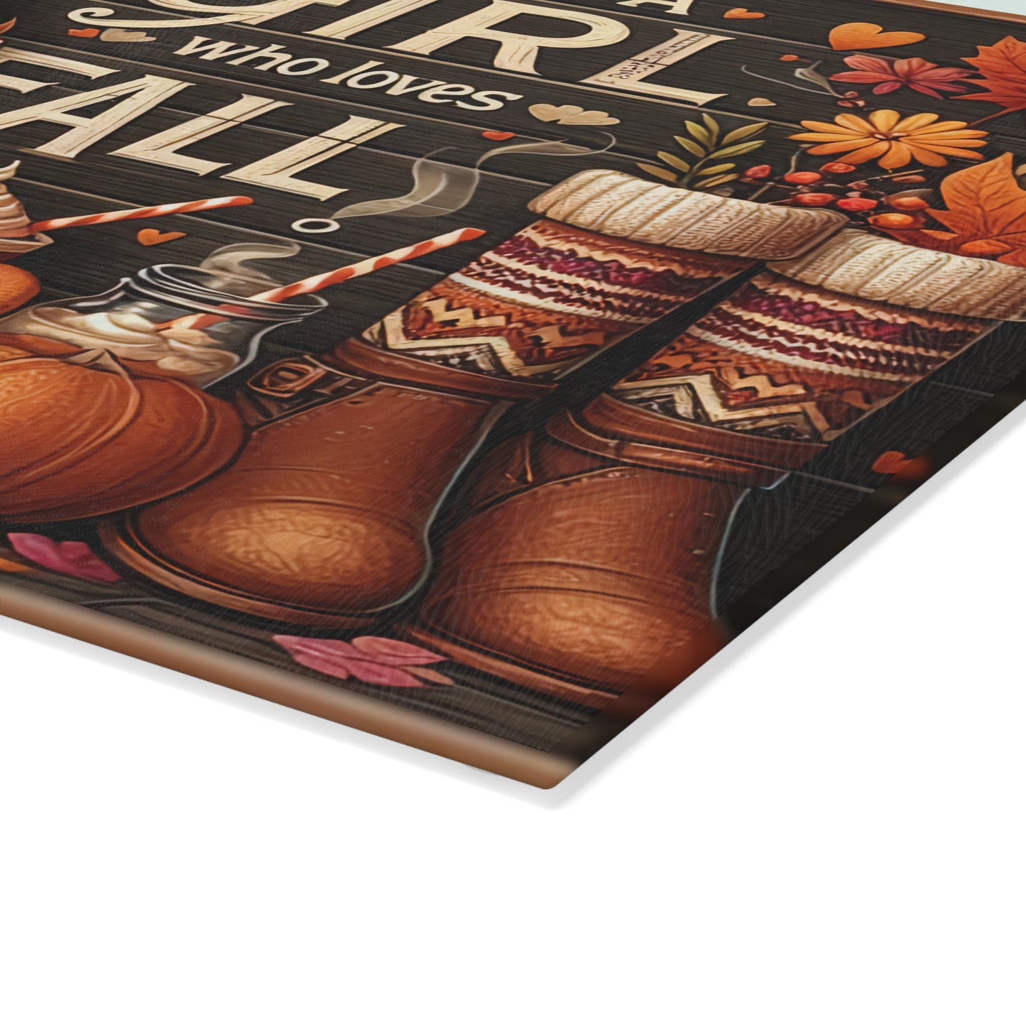 "Just a Girl Who Loves Fall" Pumpkin & Cozy Autumn Kitchen Decor Glass Cutting Board.