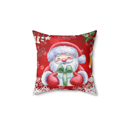 Gift-Holding Santa Merry Christmas Throw Pillow