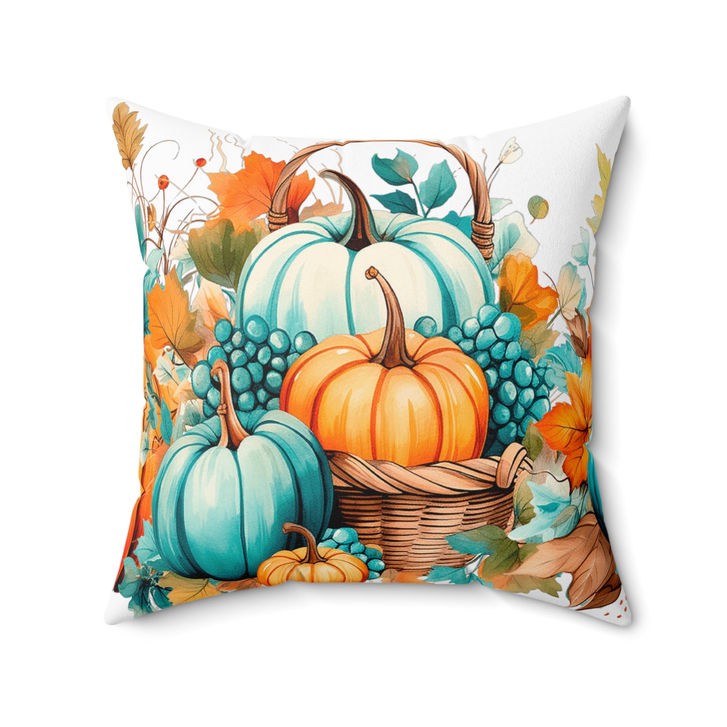 Autumn Teal & Orange Pumpkin Harvest Decorative Throw Pillow