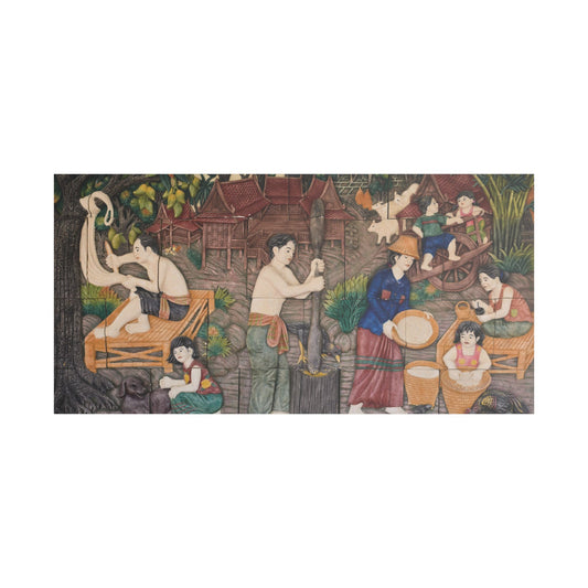 Satin Canvas Wall Art, Rustic Farm Scene, Vintage Home Decor, Unique Art Piece, Wall Hanging for Living Room, Nature Lovers Gift