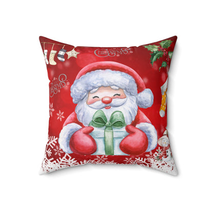 Gift-Holding Santa Merry Christmas Throw Pillow