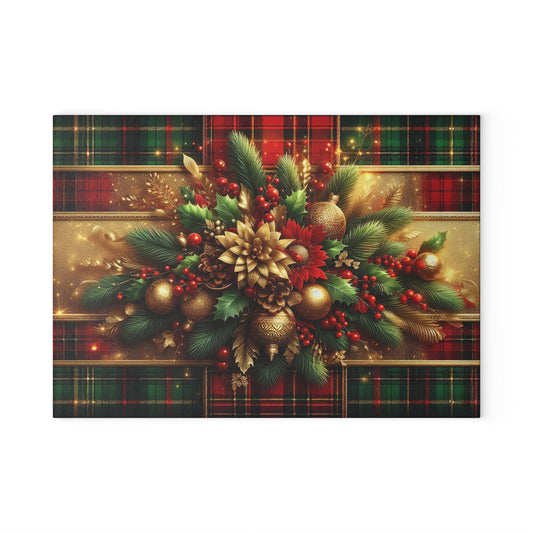 Plaid Pine and Gold Ornament Centerpiece Glass Cutting Boar