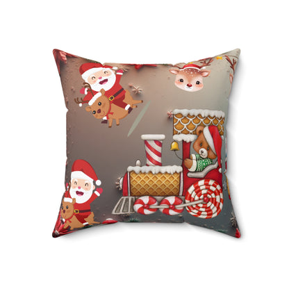 Santa, Reindeer & Candy Cane Christmas Train Pillow