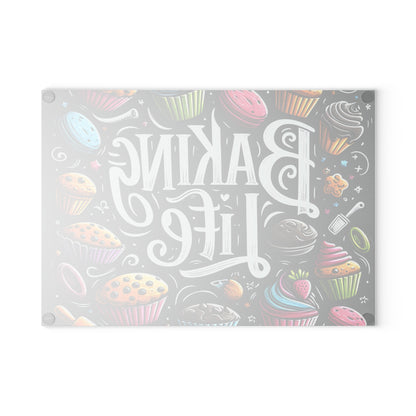 'Baking Life' Colorful Cupcake Kitchen Glass Cutting Board.