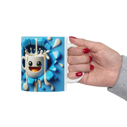 Blue Cute Gift Mug with Happy Cartoon Splash