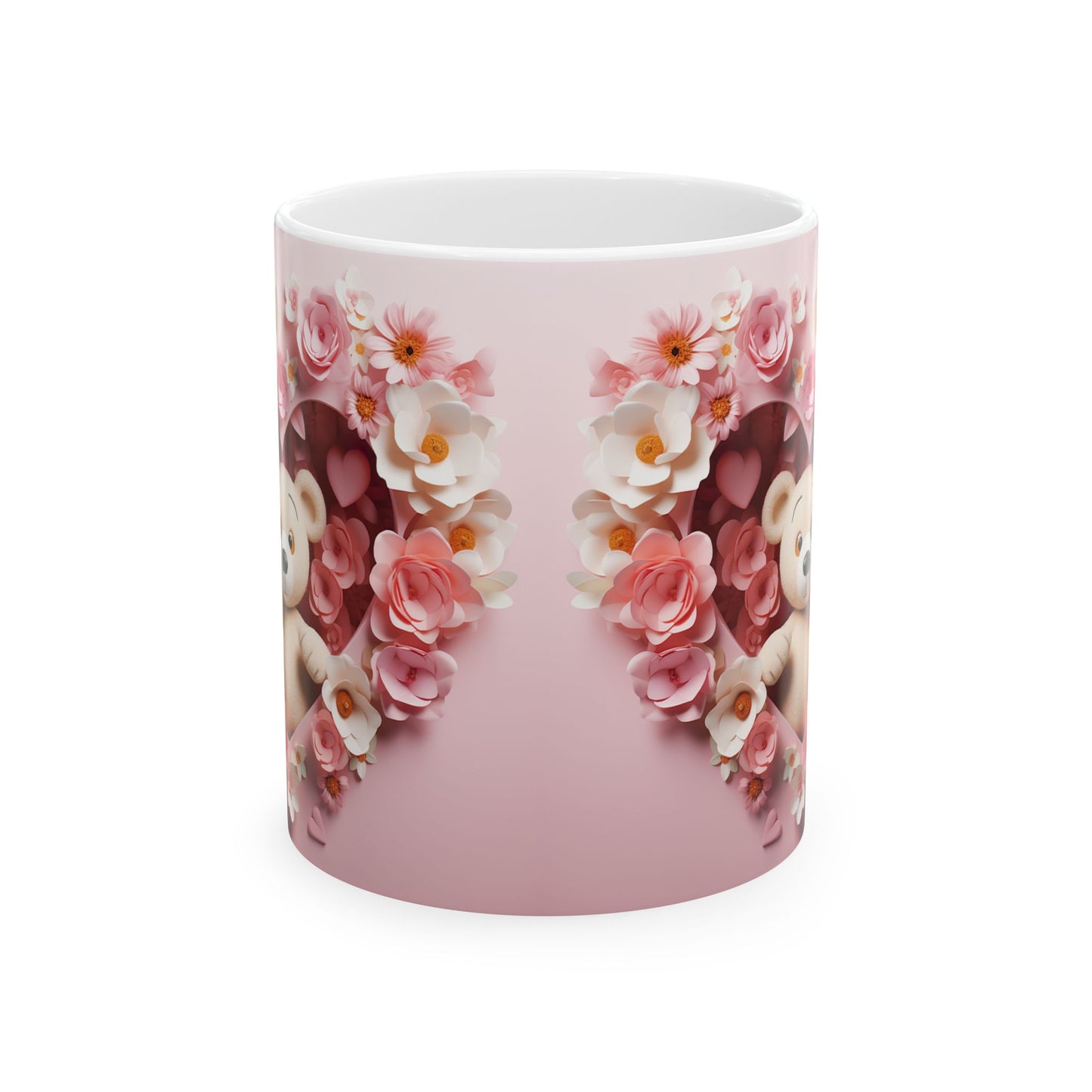 Pink Floral Heart Teddy Bear Gift Mug