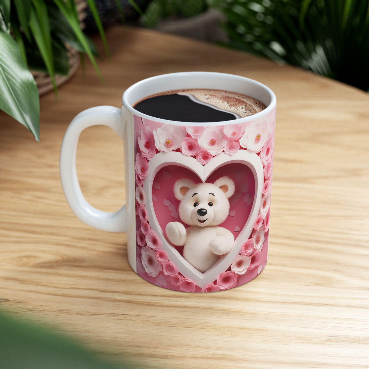 Pink Heart Romantic Flower Pattern Teddy Bear